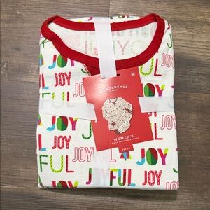 Wondershop White Womens Pajama Set with Red Trim and Multicolor 'JOY' Prin